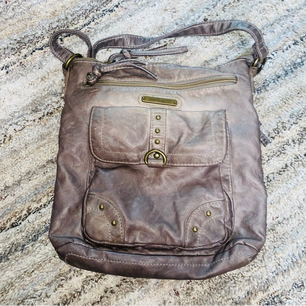 Stone & Co. Taupe Crossbody Bag with Brass Accents (13)